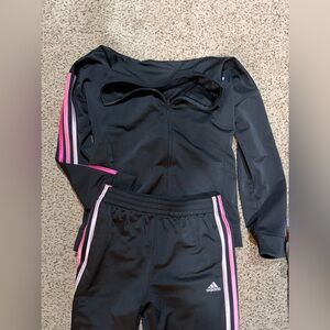 adidas Kids Black Track Pants with Pink and Light Pink Stripes